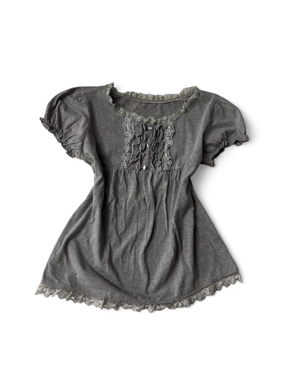 vintage coquette grey lace trim babydoll milkmaid blouse top size M ☘︎ ݁˖
